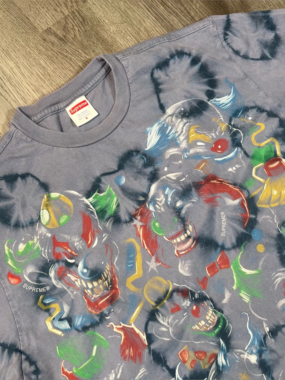 SUPREME Scary CLOWN Tshirt BLEACHED BLUE Mens Small FW19 WEEK 17 100% AUTHENTIC
